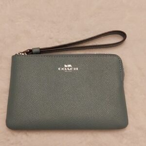 Coach Teal Green Saffiano Leather Wristlet Zip Pouch